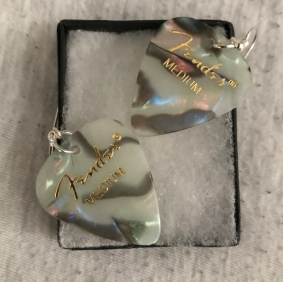 New Unique Colorful Handmade Guitar Pick Silver/Gold Drop Hook Earrings - Picture 4 of 16